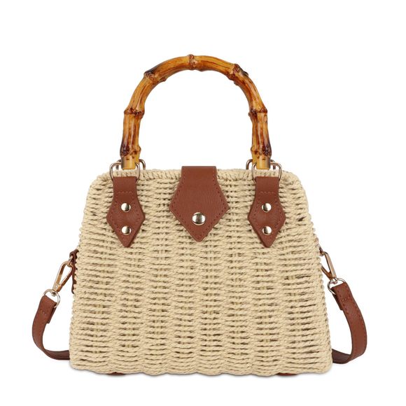 Straw Beach Bag Crossbody Handbag Handmade Woven Shoulder Bag Top >:( - Picture 1 of 6